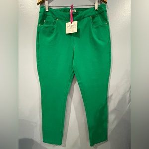 Pajama Jeans Green Pull Up Women’s Pants Tie Waist Cotton Blend Size L NWT